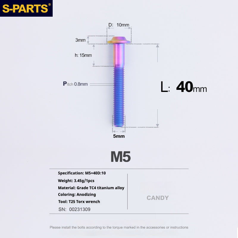 S-PARTS A3 Umbrella Head M5 L06-55mm D10 Motorcycle Electric Vehicle Titanium Screw