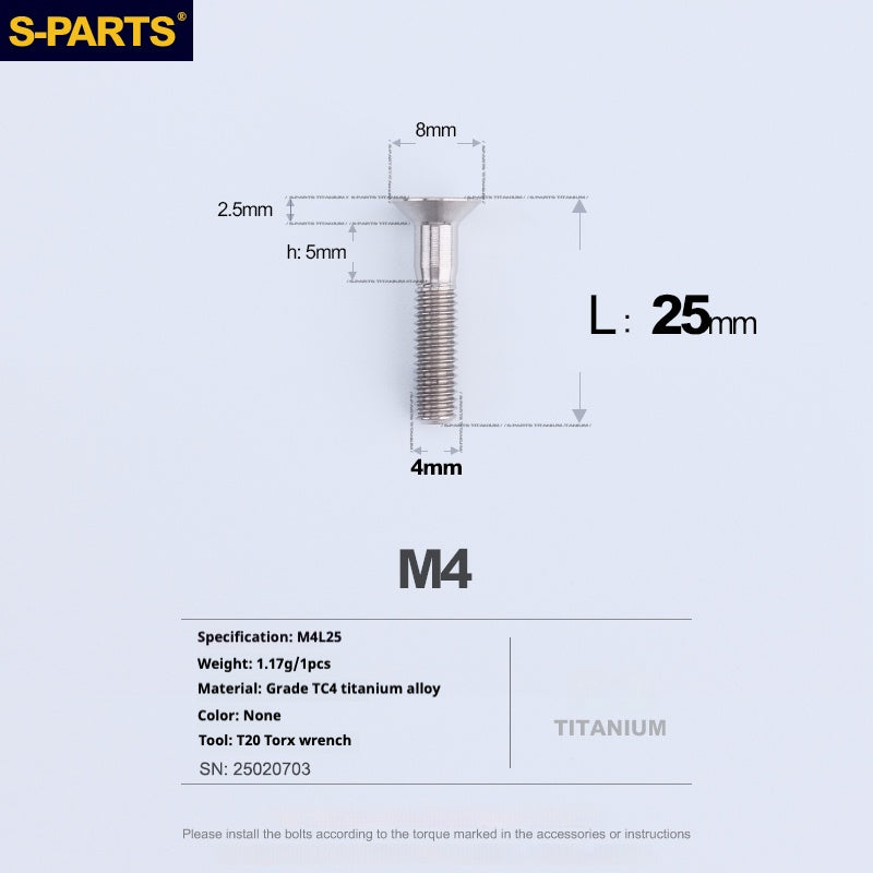 SPARTS Countersunk Head Series M4 L08-45mm Titanium Screws