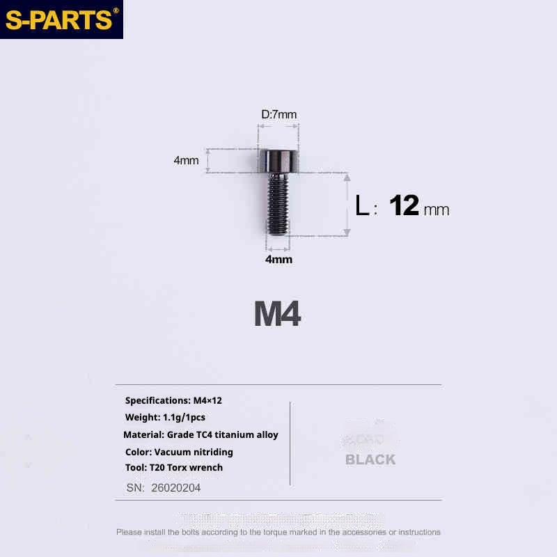 SPARTS Column Head Series M4 L06-50mm Titanium Screws