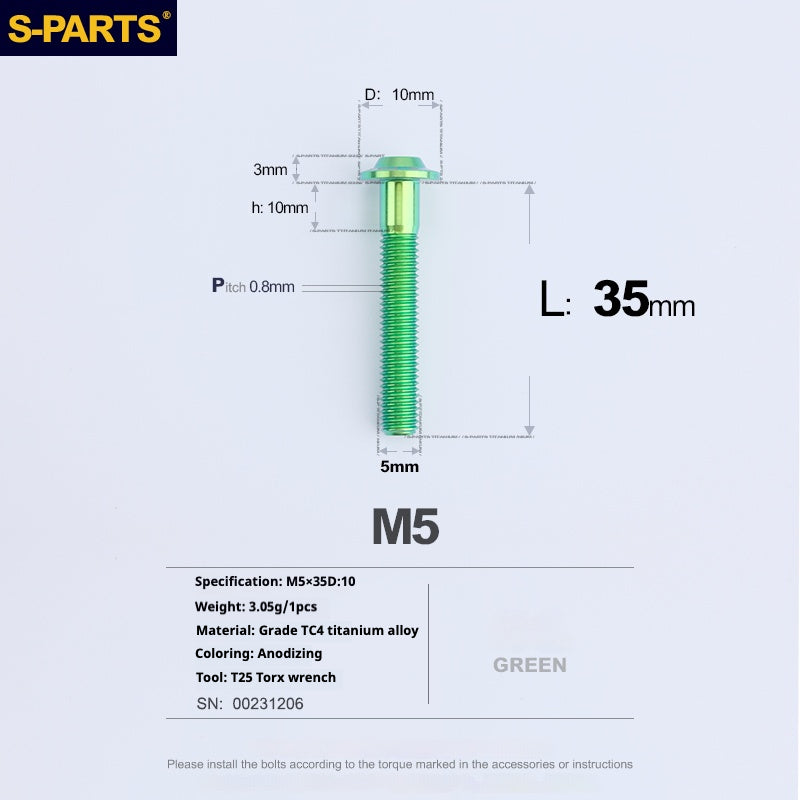 S-PARTS A3 Umbrella Head M5 L06-55mm D10 Motorcycle Electric Vehicle Titanium Screw