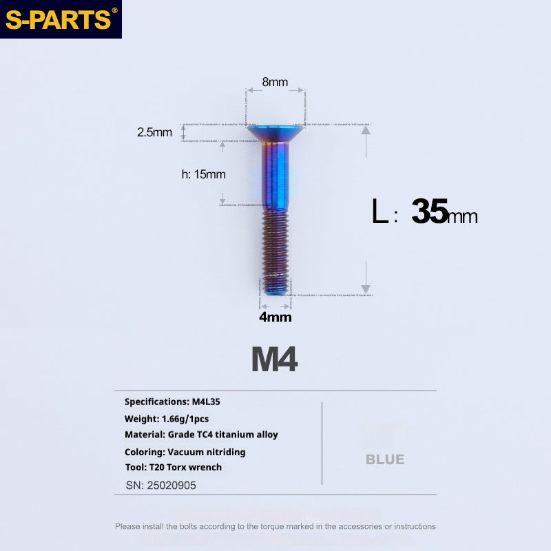 SPARTS Countersunk Head Series M4 L08-45mm Titanium Screws