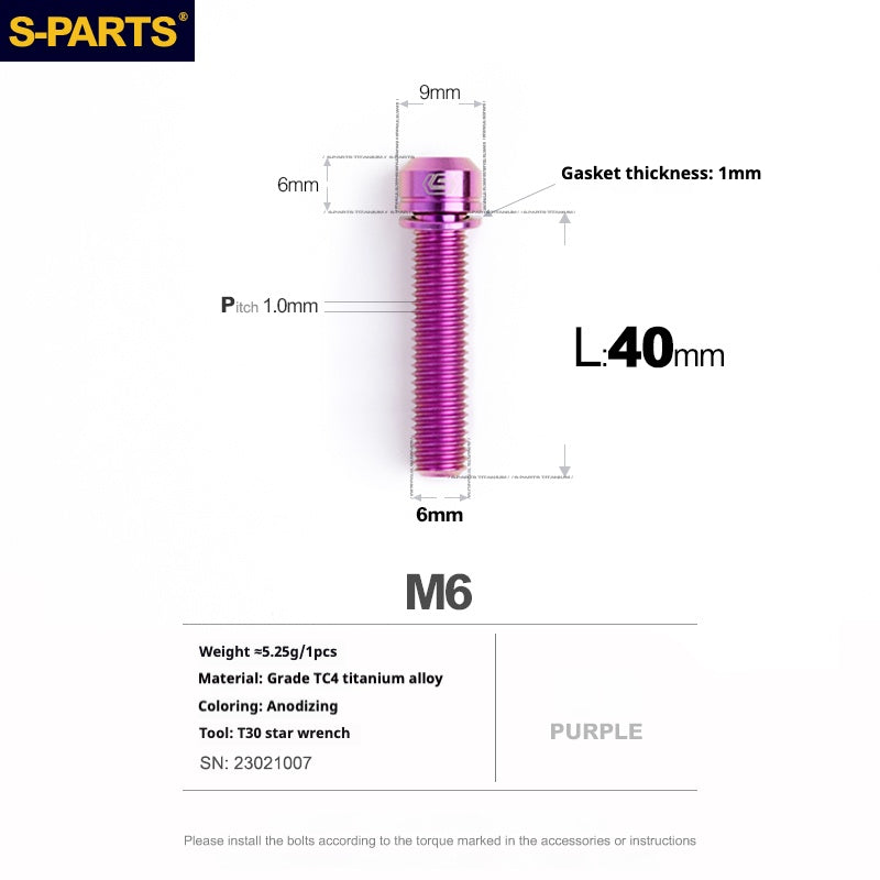 SPARTS A2 Series M6 L10-55mm Titanium Screws