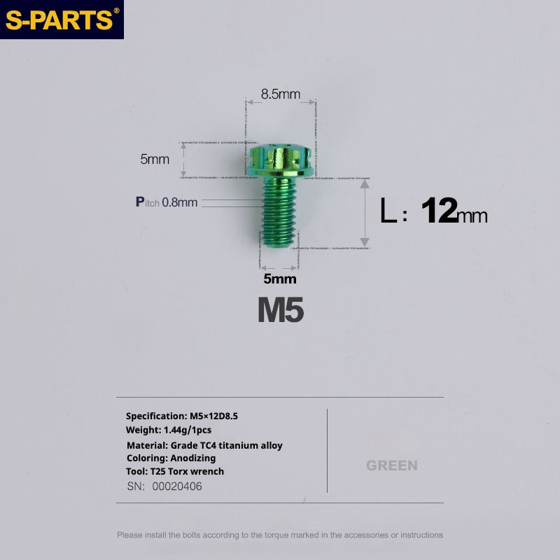 SPARTS Green A3 Series M5 L06-110mm Titanium Screws Motorcycle Auto