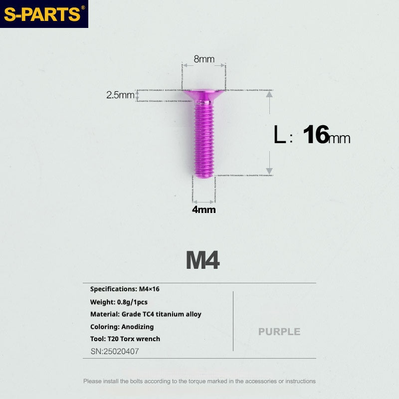 SPARTS Countersunk Head Series M4 L08-45mm Titanium Screws