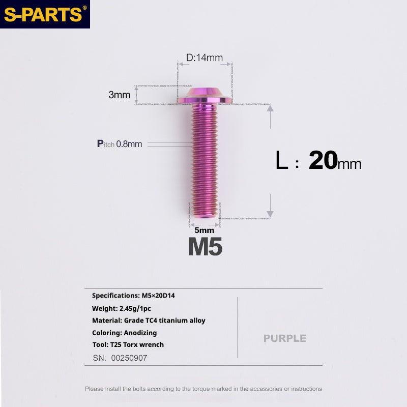 SPARTS A3 Umbrella Head Series M5 L12-20mm D14 Titanium Screws Motorcycle bike