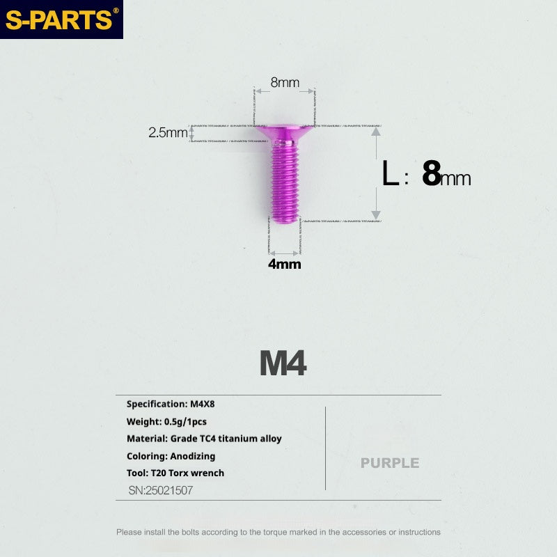 SPARTS Countersunk Head Series M4 L08-45mm Titanium Screws
