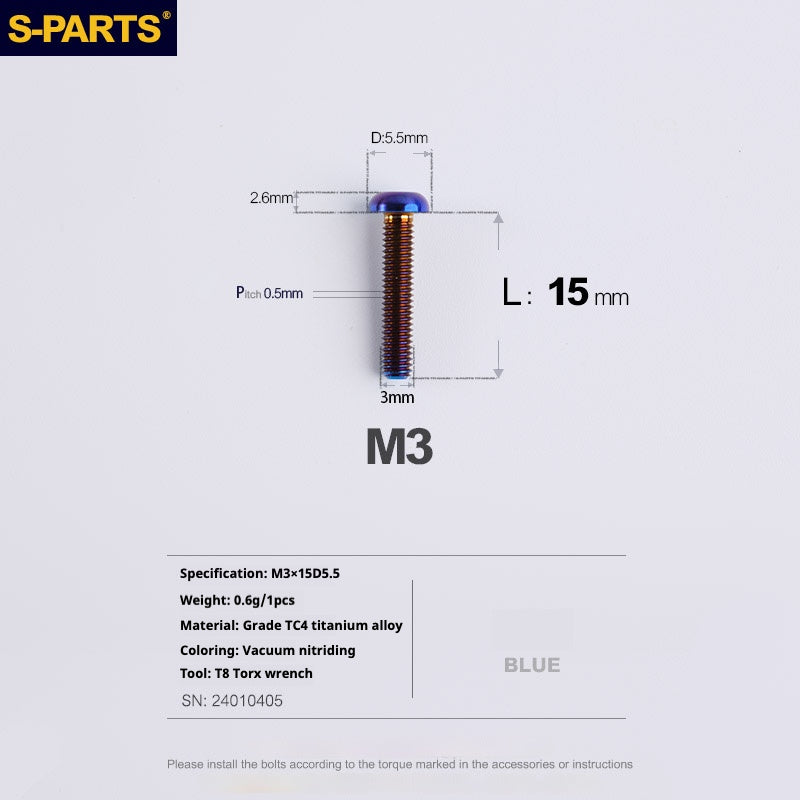S-PARTS mountain road bike Titanium alloy screw M3*6/8/10/12/15 mm umbrella head screw
