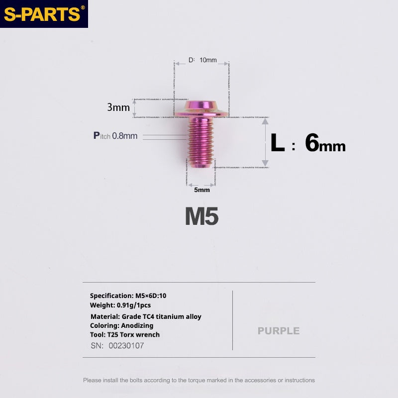 S-PARTS A3 Umbrella Head M5 L06-55mm D10 Motorcycle Electric Vehicle Titanium Screw