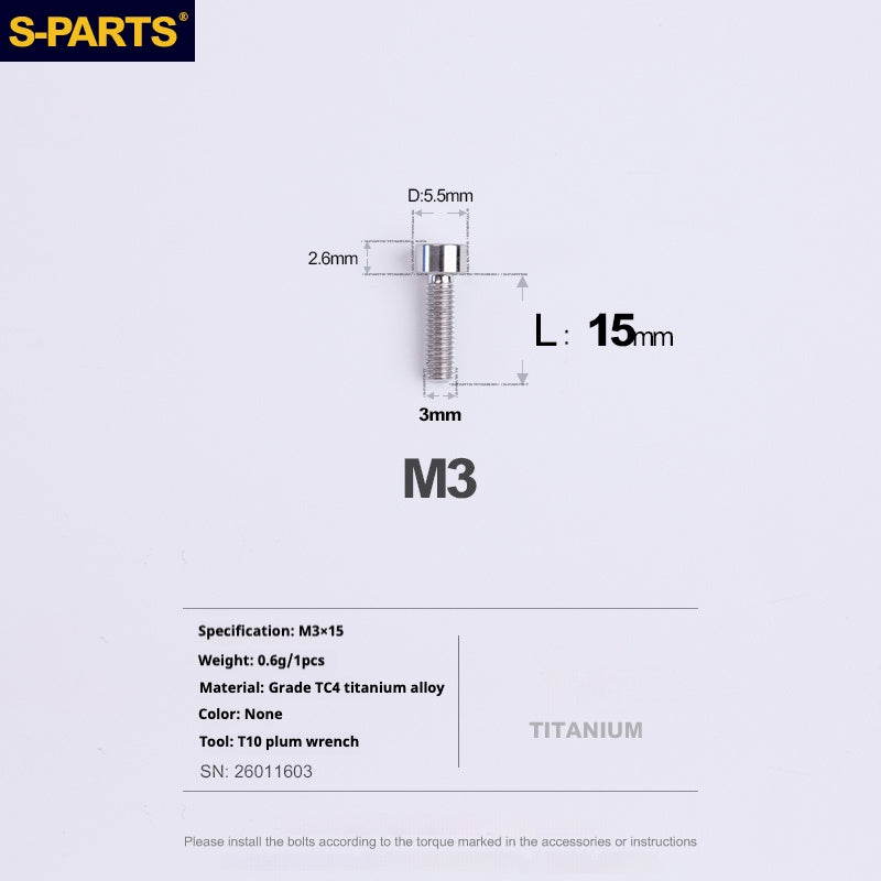 S-PARTS bicycle road bike titanium alloy screw M3*6/8/10/12/15mm post head TI
