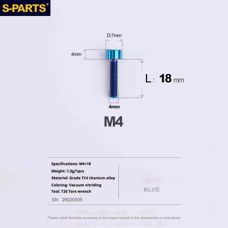 SPARTS Column Head Series M4 L06-50mm Titanium Screws