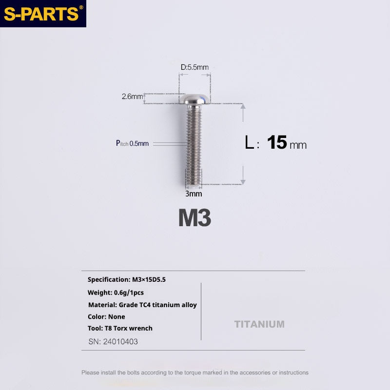S-PARTS mountain road bike Titanium alloy screw M3*6/8/10/12/15 mm umbrella head screw