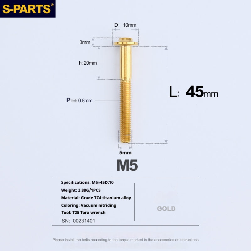 S-PARTS A3 Umbrella Head M5 L06-55mm D10 Motorcycle Electric Vehicle Titanium Screw