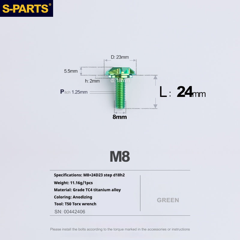 SPARTS A3 Umbrella Head Step Series M8 Viti in titanio verde per motociclette e auto