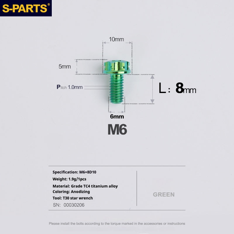 SPARTS A3 Series M6 L08-120mm Green Titanium Screws Motorcycle Auto