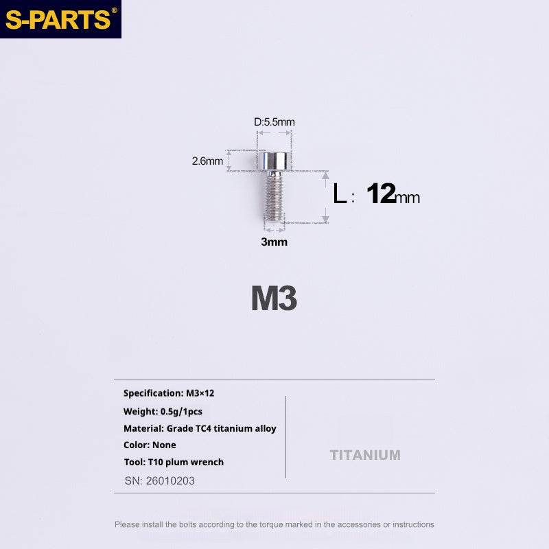 S-PARTS bicycle road bike titanium alloy screw M3*6/8/10/12/15mm post head TI