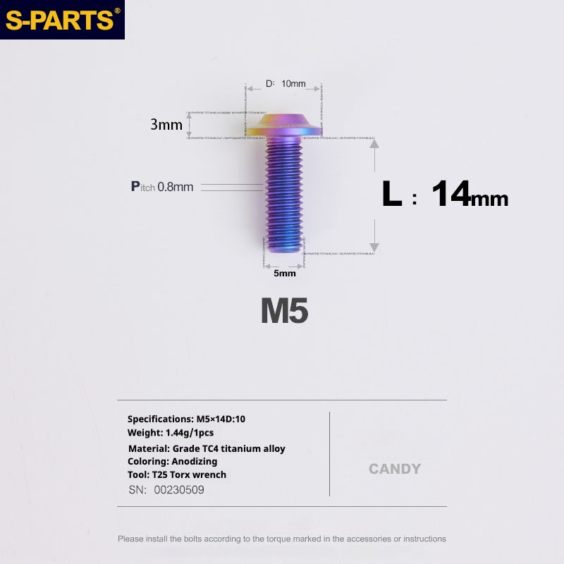 S-PARTS A3 Umbrella Head M5 L06-55mm D10 Motorcycle Electric Vehicle Titanium Screw