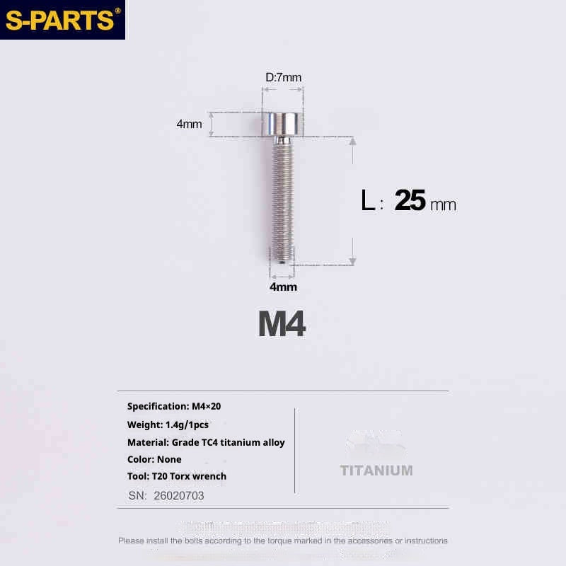 SPARTS Column Head Series M4 L06-50mm Titanium Screws
