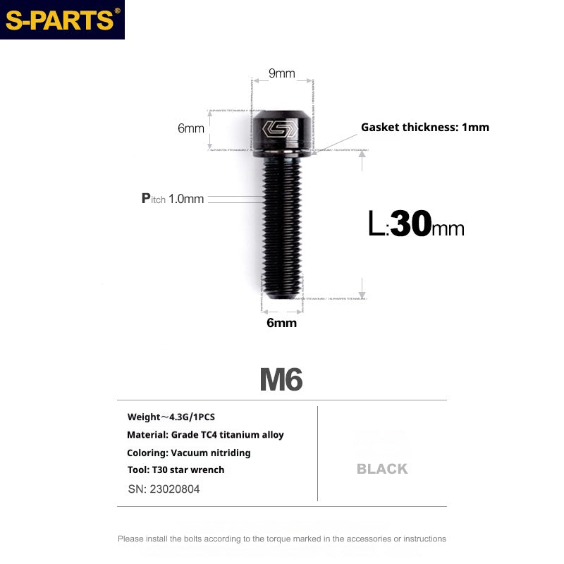 SPARTS A2 Series M6 L10-55mm Titanium Screws