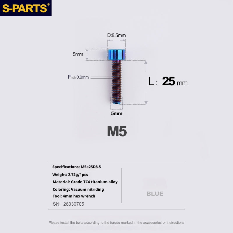 SPARTS Column Head Series M5 L10-80mm Titanium Screws