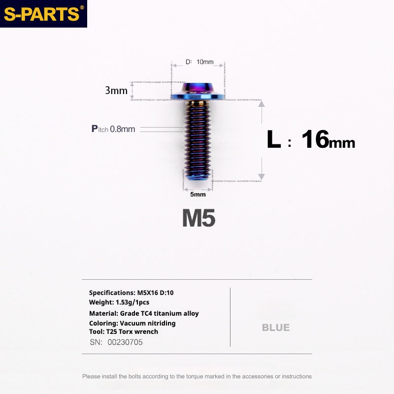 S-PARTS A3 Umbrella Head M5 L06-55mm D10 Motorcycle Electric Vehicle Titanium Screw