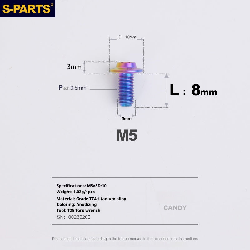 S-PARTS A3 Umbrella Head M5 L06-55mm D10 Motorcycle Electric Vehicle Titanium Screw