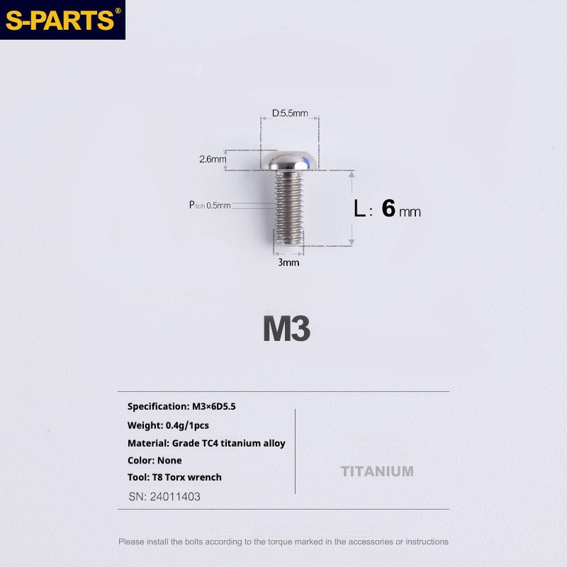 S-PARTS mountain road bike Titanium alloy screw M3*6/8/10/12/15 mm umbrella head screw