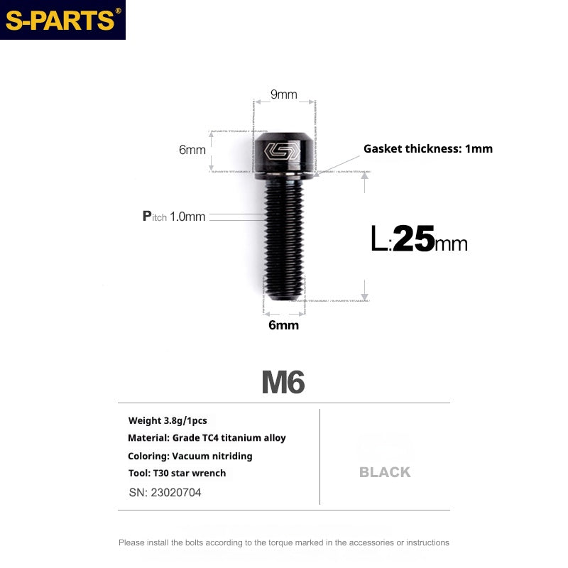 SPARTS A2 Series M6 L10-55mm Titanium Screws