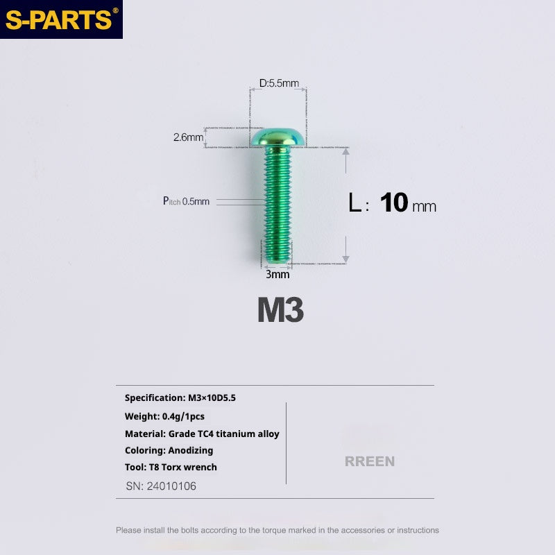 S-PARTS mountain road bike Titanium alloy screw M3*6/8/10/12/15 mm umbrella head screw