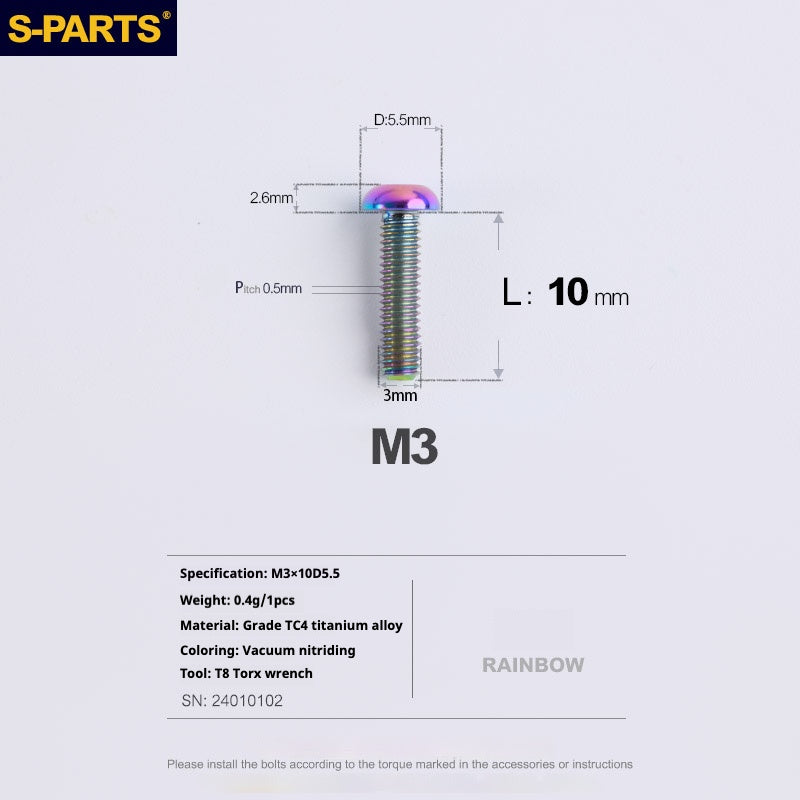 S-PARTS mountain road bike Titanium alloy screw M3*6/8/10/12/15 mm umbrella head screw