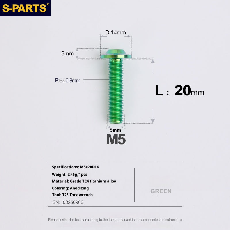 SPARTS A3 Umbrella Head Series M5 L12-20mm D14 Titanium Screws Motorcycle bike