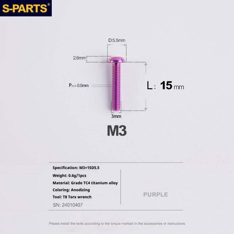 S-PARTS mountain road bike Titanium alloy screw M3*6/8/10/12/15 mm umbrella head screw
