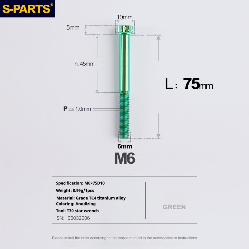 SPARTS A3 Series M6 L08-120mm Green Titanium Screws Motorcycle Auto