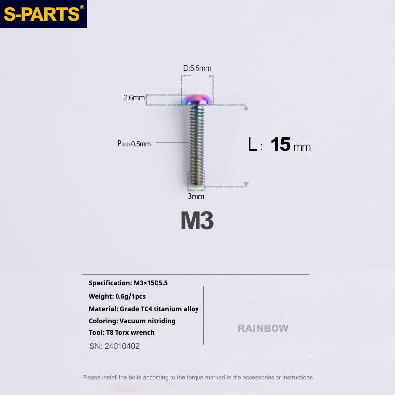S-PARTS mountain road bike Titanium alloy screw M3*6/8/10/12/15 mm umbrella head screw