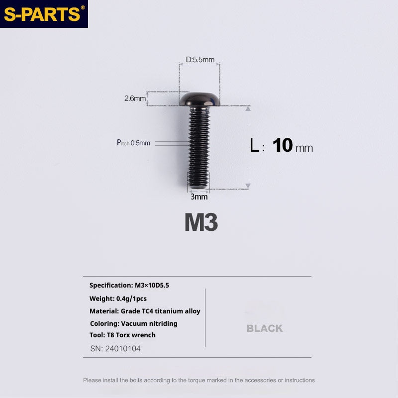 S-PARTS mountain road bike Titanium alloy screw M3*6/8/10/12/15 mm umbrella head screw