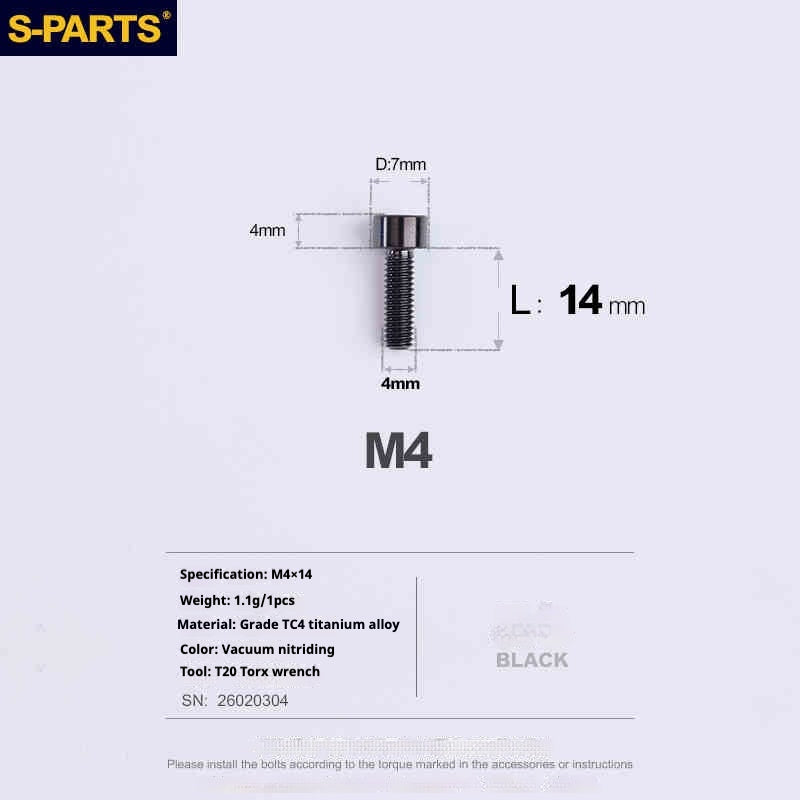 SPARTS Column Head Series M4 L06-50mm Titanium Screws