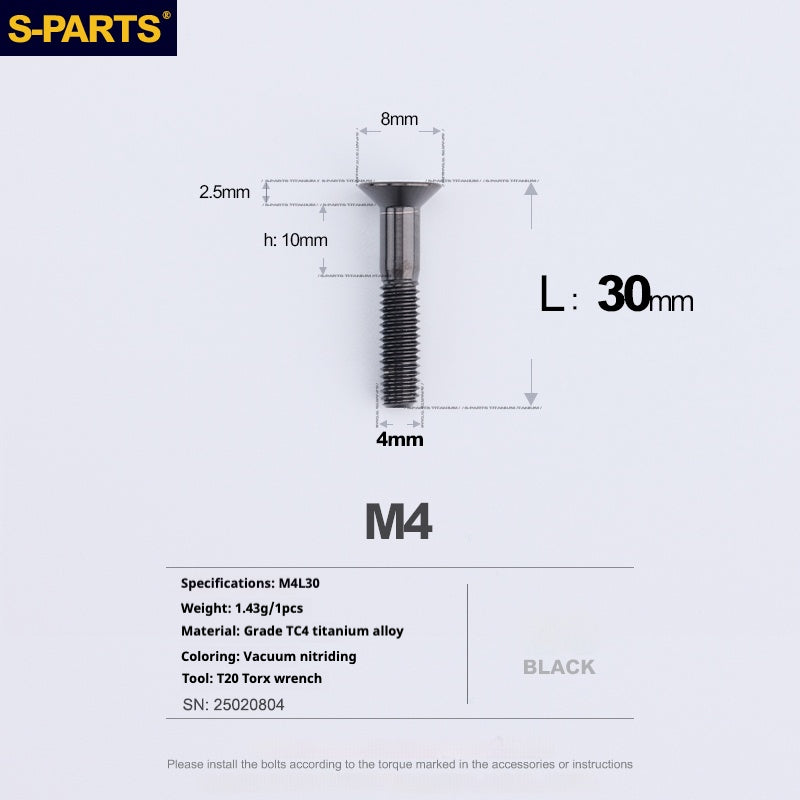 SPARTS Countersunk Head Series M4 L08-45mm Titanium Screws