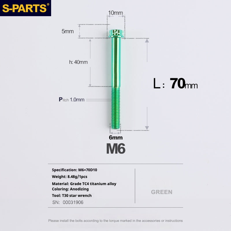 SPARTS A3 Series M6 L08-120mm Green Titanium Screws Motorcycle Auto