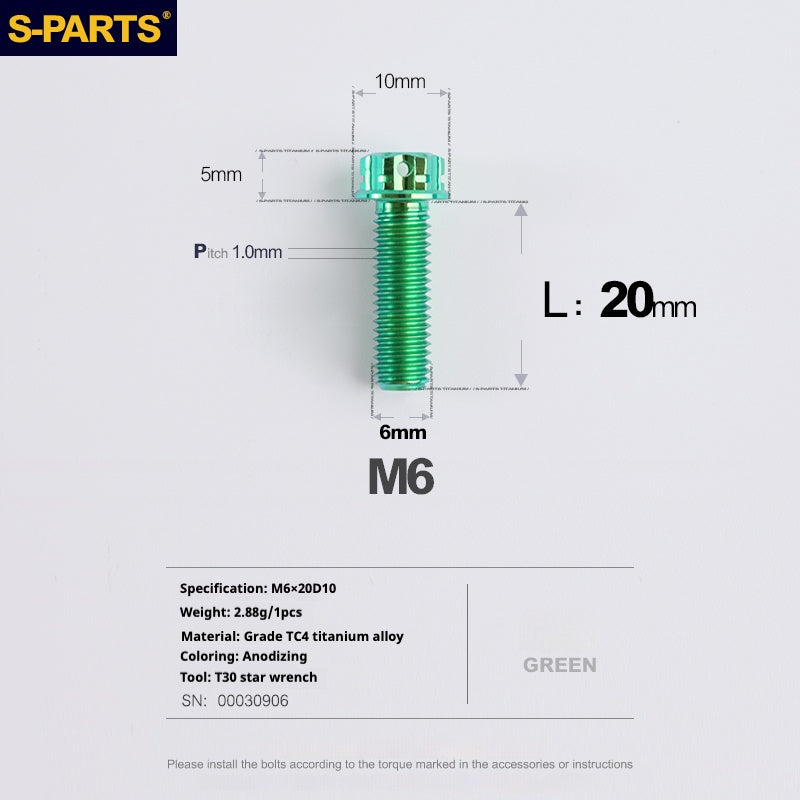 SPARTS A3 Series M6 L08-120mm Green Titanium Screws Motorcycle Auto