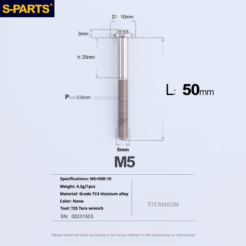 S-PARTS A3 Umbrella Head M5 L06-55mm D10 Motorcycle Electric Vehicle Titanium Screw