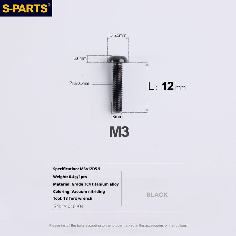 S-PARTS mountain road bike Titanium alloy screw M3*6/8/10/12/15 mm umbrella head screw