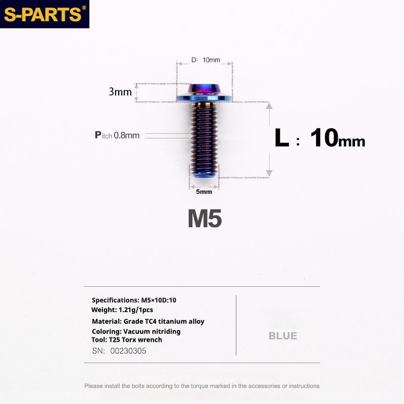 S-PARTS A3 Umbrella Head M5 L06-55mm D10 Motorcycle Electric Vehicle Titanium Screw