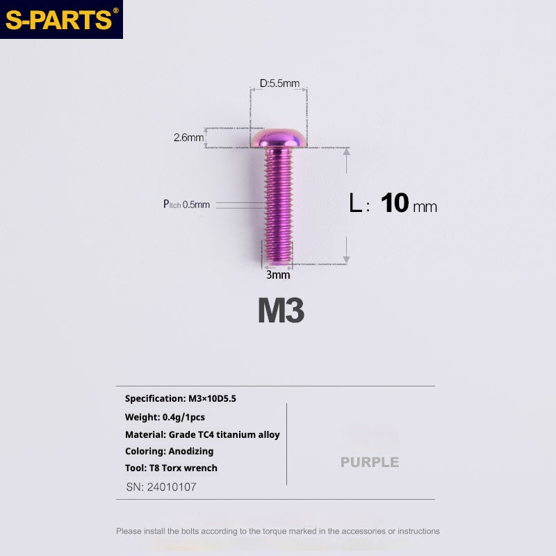 S-PARTS mountain road bike Titanium alloy screw M3*6/8/10/12/15 mm umbrella head screw