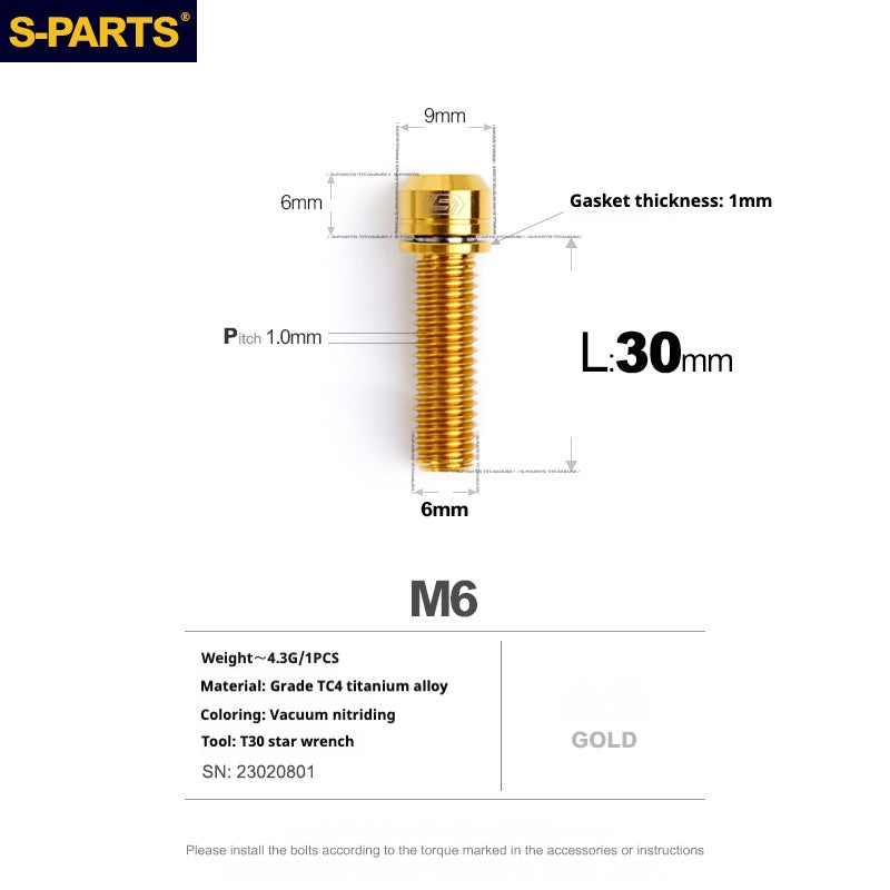 SPARTS A2 Series M6 L10-55mm Titanium Screws
