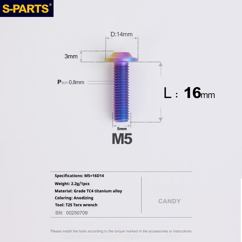 SPARTS A3 Umbrella Head Series M5 L12-20mm D14 Titanium Screws Motorcycle bike
