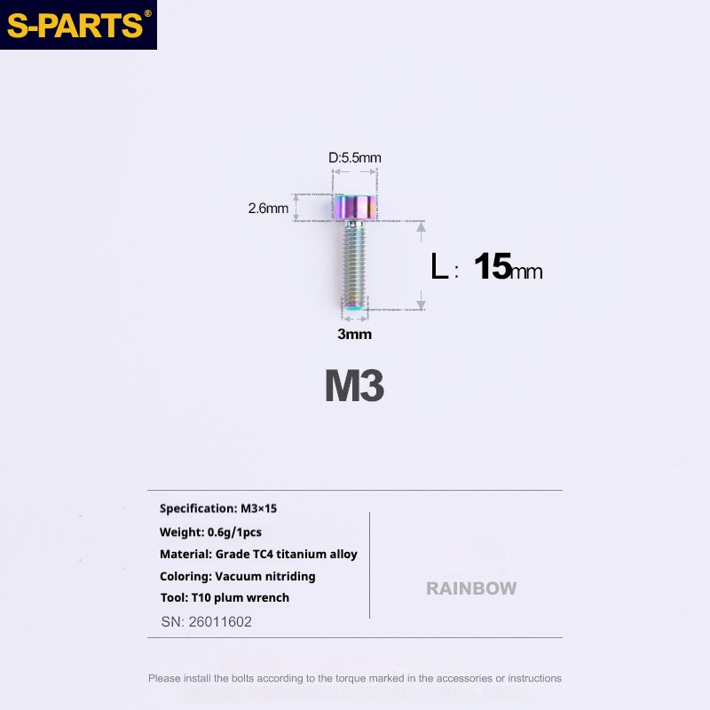 S-PARTS bicycle road bike titanium alloy screw M3*6/8/10/12/15mm post head TI