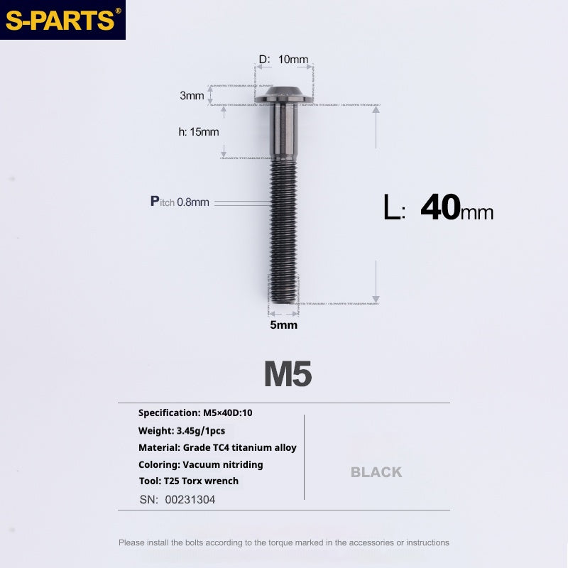 S-PARTS A3 Umbrella Head M5 L06-55mm D10 Motorcycle Electric Vehicle Titanium Screw