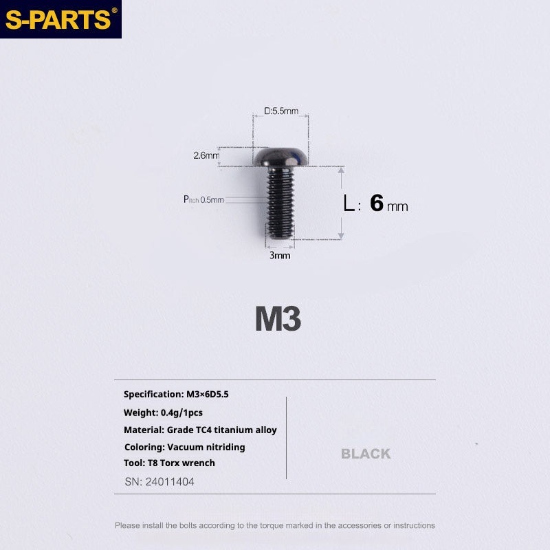 S-PARTS mountain road bike Titanium alloy screw M3*6/8/10/12/15 mm umbrella head screw
