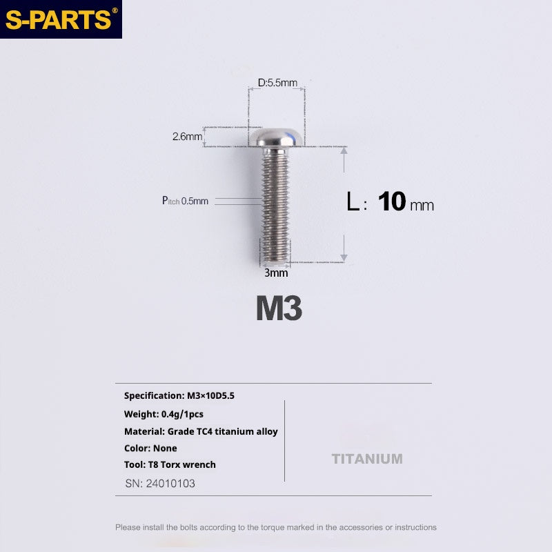 S-PARTS mountain road bike Titanium alloy screw M3*6/8/10/12/15 mm umbrella head screw