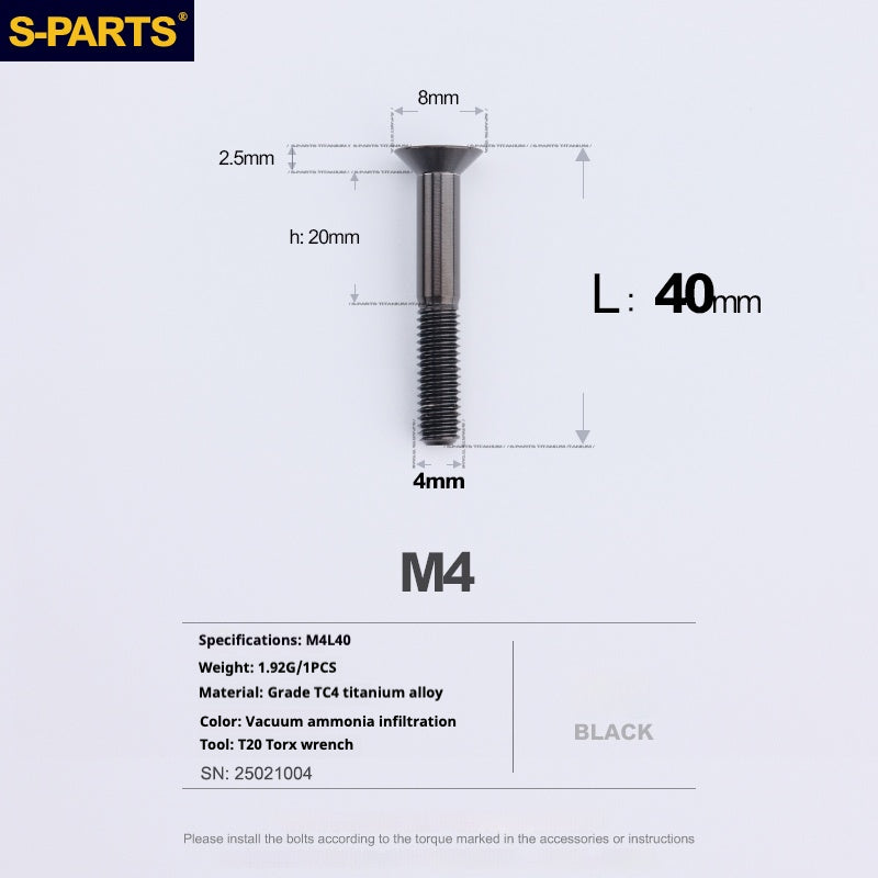 SPARTS Countersunk Head Series M4 L08-45mm Titanium Screws