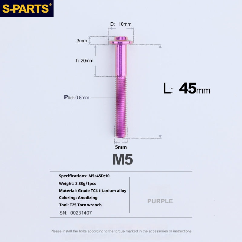 S-PARTS A3 Umbrella Head M5 L06-55mm D10 Motorcycle Electric Vehicle Titanium Screw